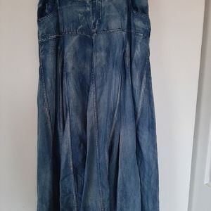 Juliette Cotton denim print long skirt